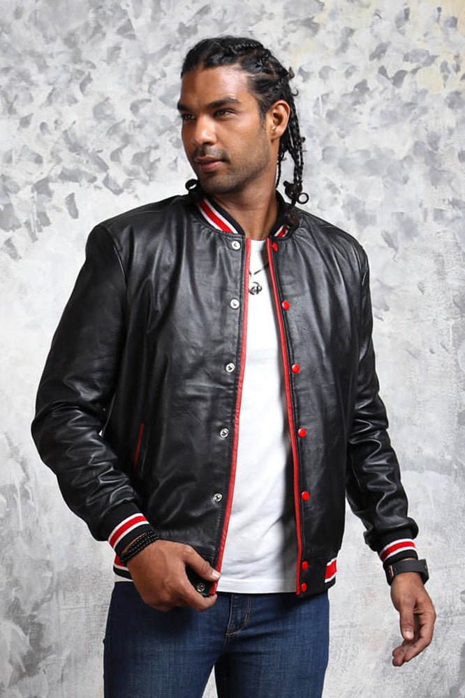 Red Detailing Bomber Jacket For Men