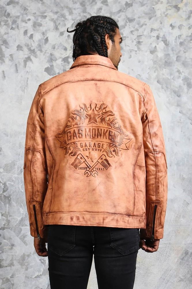 Tan Biker Leather Jacket Collar