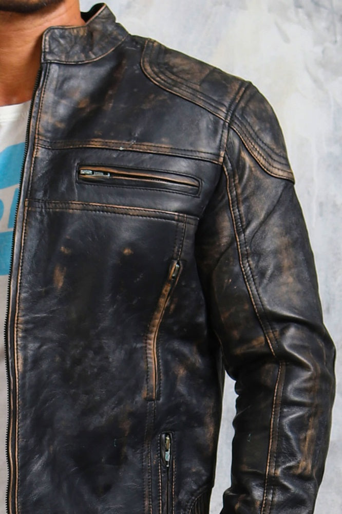 Vintage Leather Biker Jacket Mens