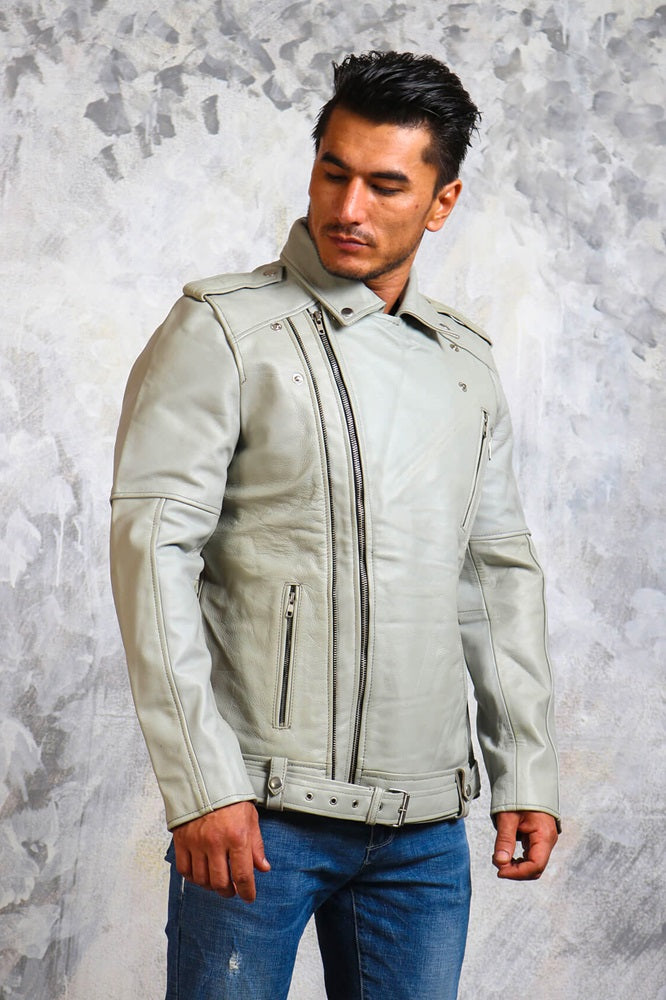 White Leather Motorcycle Jacket Mens