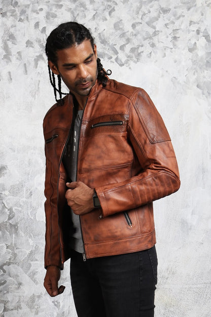 Vintage Perforated Leather Motorcycle Jacket
