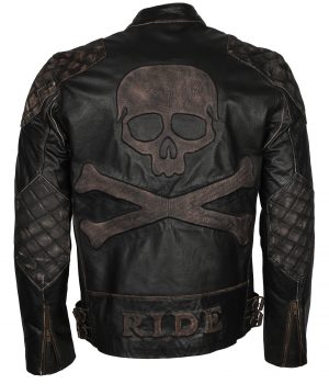Skull Leather Jacket Mens Motorcycle Enthusiasts