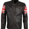 British Flag Union Jack Brown Distressed Original Leather Biker Jacket