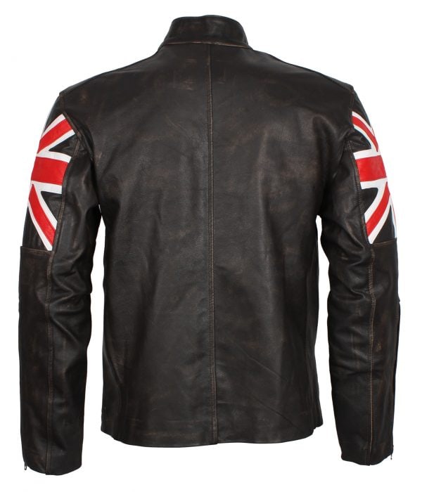 Distressed Union Jack Men's Brown Leather Jacket