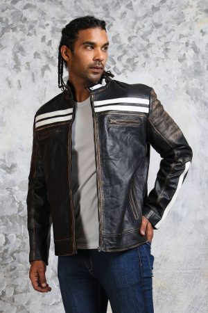 Mens biker distressed leather jacket