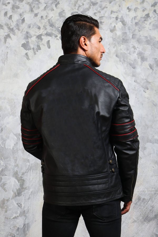Mens black leather motorcycle jacket