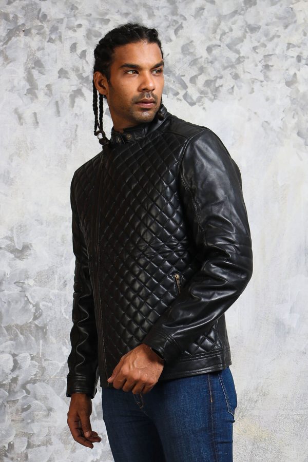 Black quilted leather jacket mens