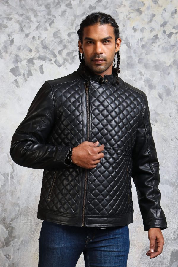Diamond quilted jacket black leather
