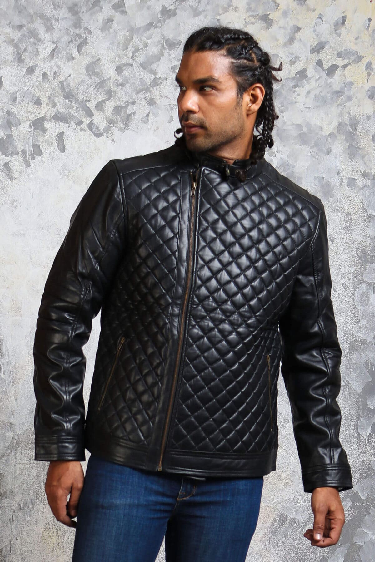 Sociale wetenschappen evenaar salaris Men's Diamond Quilted Jacket in Real Leather Black Winter Outfit