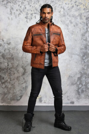 Mens Biker Perforated Leather Jacket