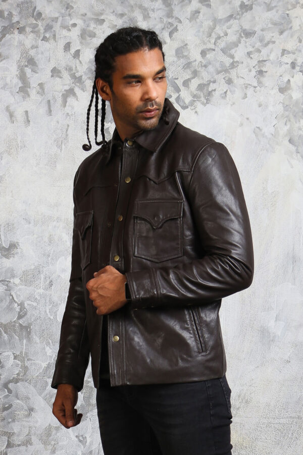 Mens Leather Jacket with Collar