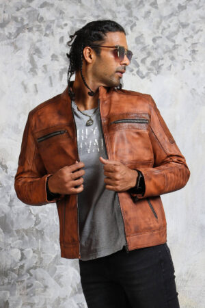 Perforated Leather Jacket Mens Biker