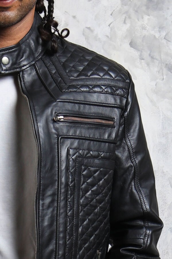 Black Quilted Leather Jacket Mens