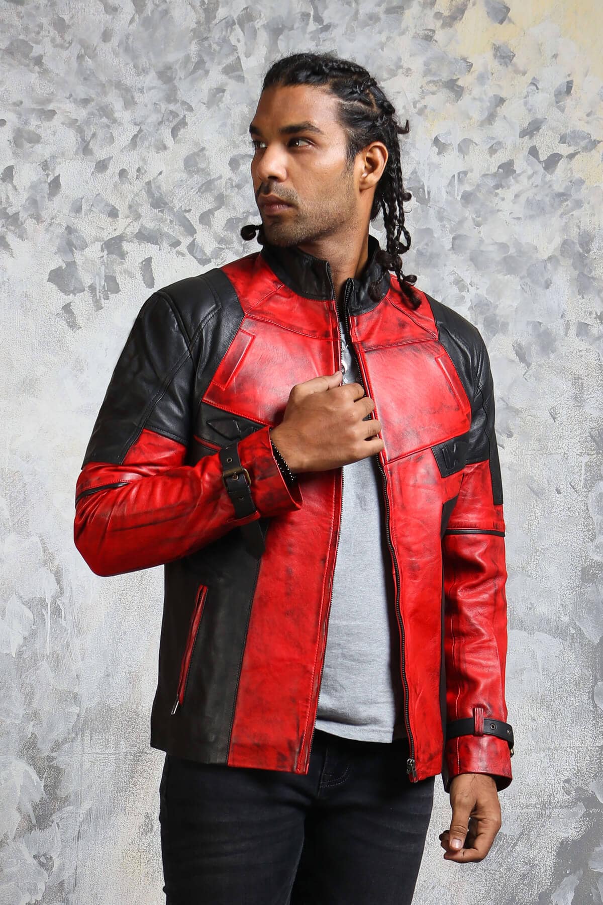 undtagelse dilemma Ren og skær Men's Biker Red and Black Leather Jacket - Hand Waxed Biker Jacket