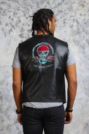 Skull Motorcycle Black Leather Vest