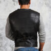 Mens Biker Fitted Black Leather Vest